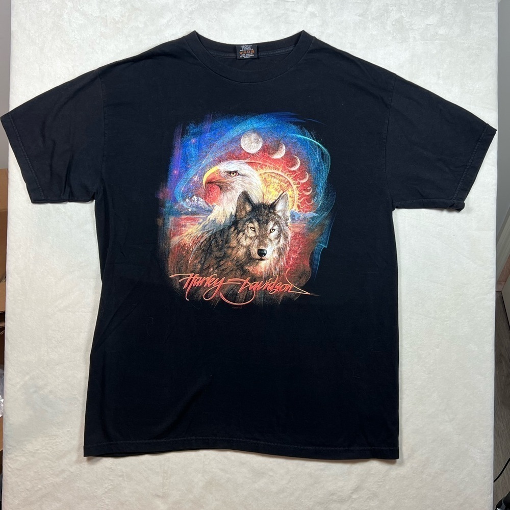 Harley Davidson Vintage 2000 Eagle Wolf Made in USA Bastille France Shirt